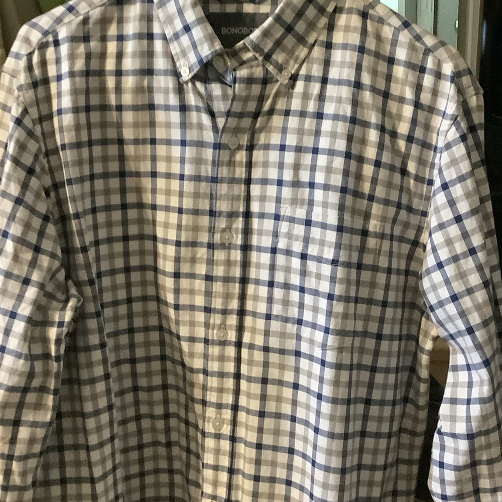 Bonobos Men's Navy and White Plaid Shirt, medium